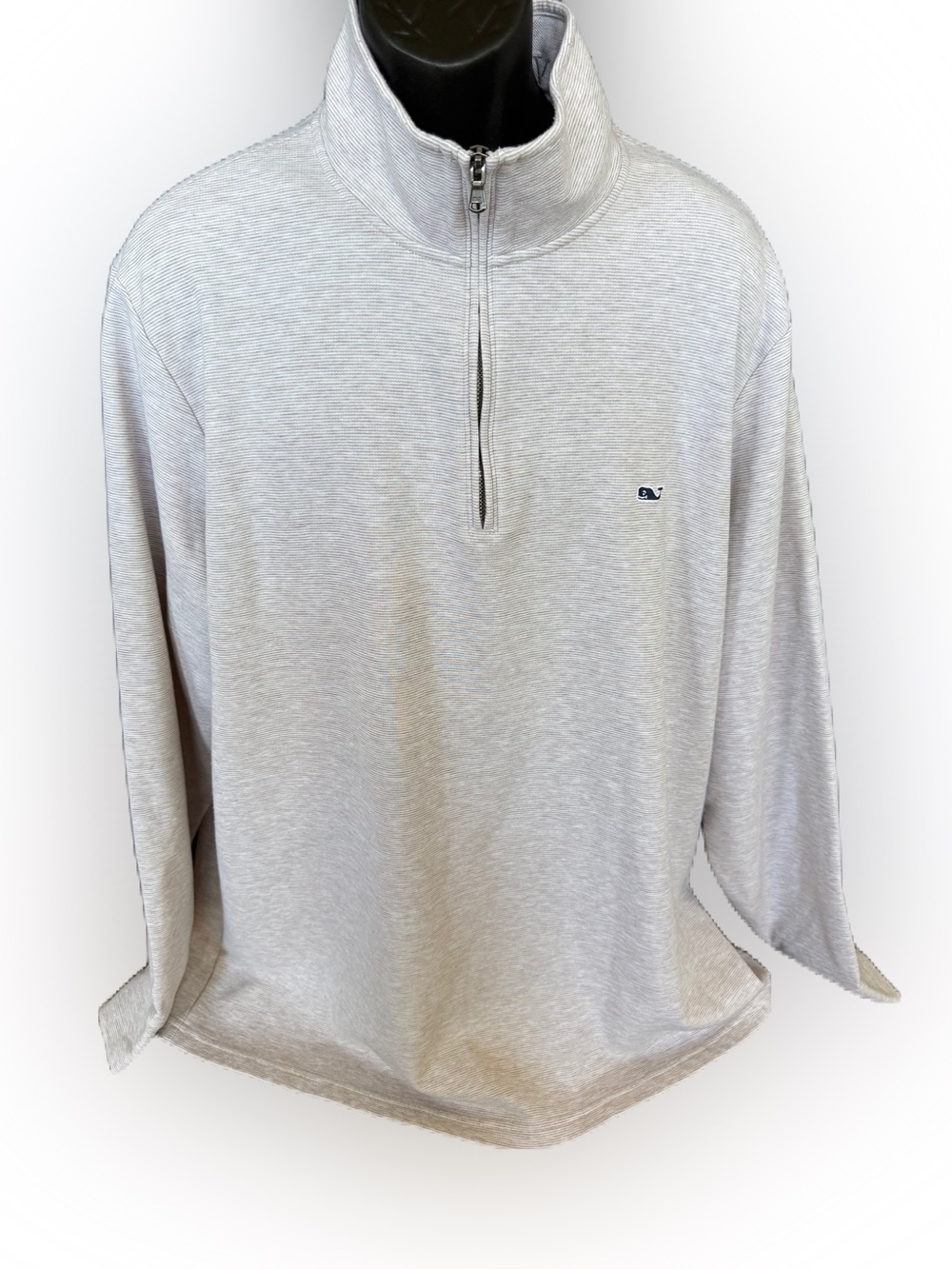 Vineyard Vines Men’s Long Sleeve Quarter Zip Up Tan And White Sweatshirt. 2XlTal